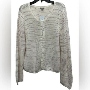 J Jill Open Knit Lightweight Cardigan Amethyst White Long Sleeve Size XL NWT